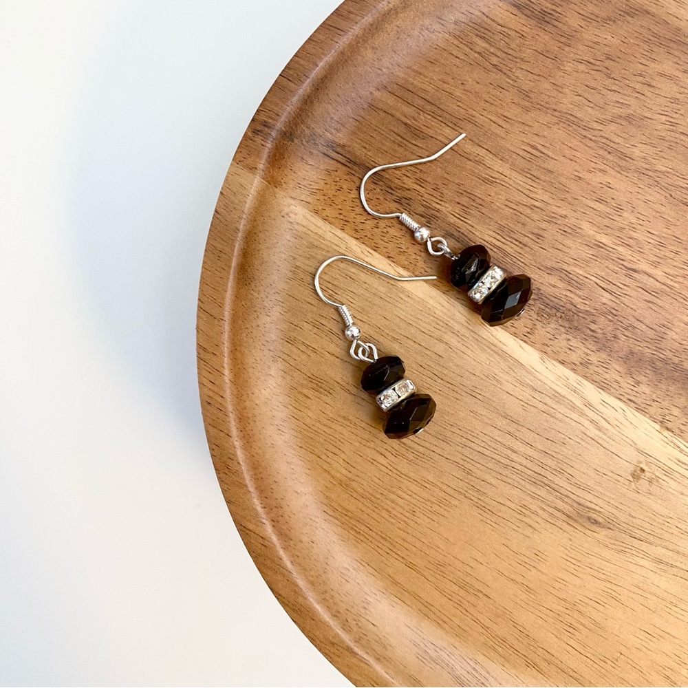 4/$15 Black Faceted Glass Beads Dangling Drop Earrings